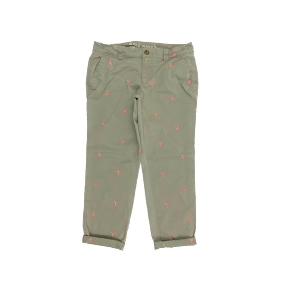 Old Navy Embroidered Slim Boyfriend Women's size 8 Lobster Khaki Beige Pants - Picture 1 of 3